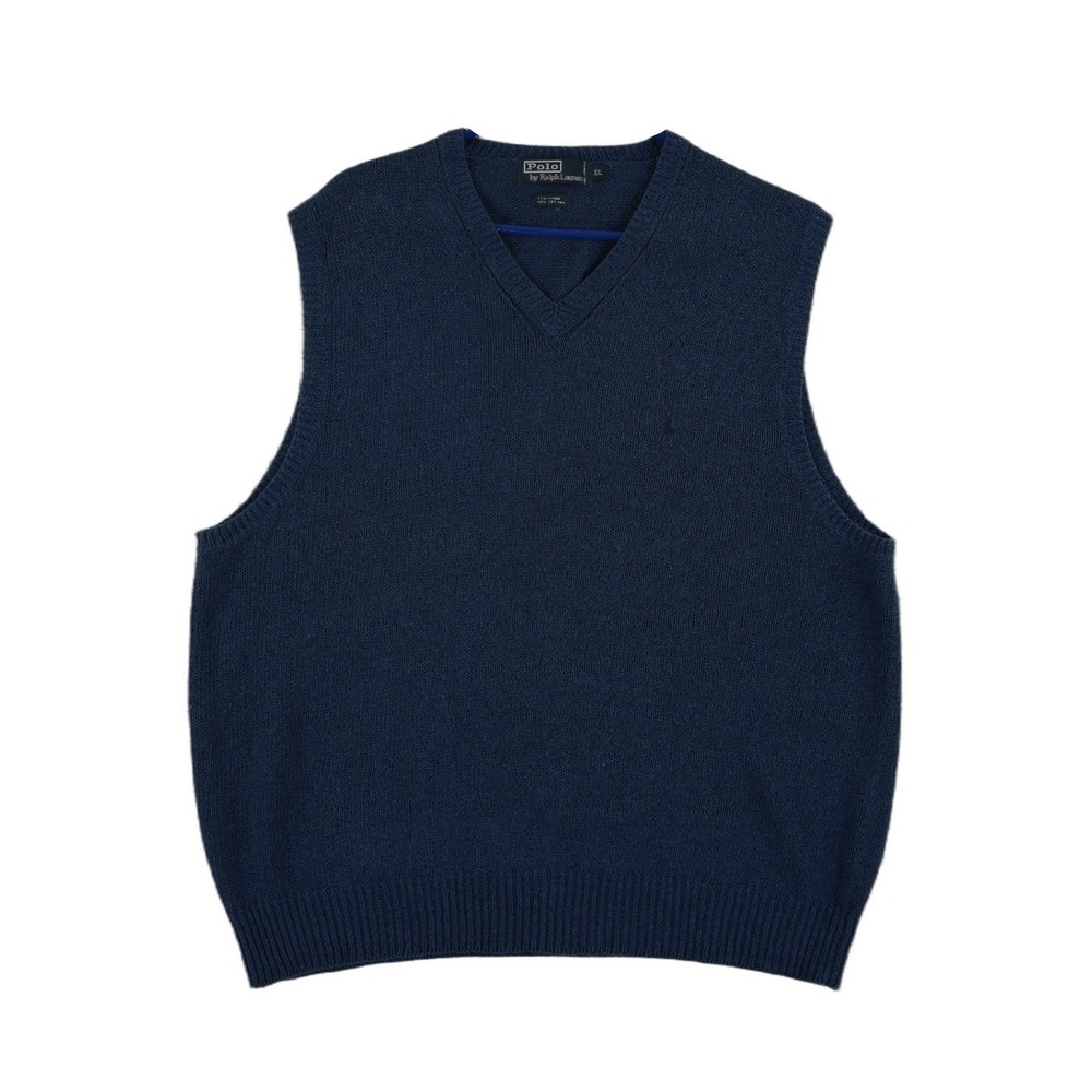 Polo Ralph Lauren Linen Cotton Sweater Vest Men's Size XL Navy Blue V Neck